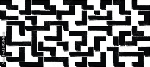 Black and white geometric pattern with interlocking squares and rectangles