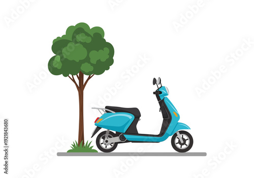 Stylish Blue Scooter Parked Beside a Tree