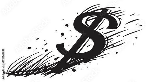 Black Ink Dollar Symbol Splash Silhouette Isolated on a transparent Background