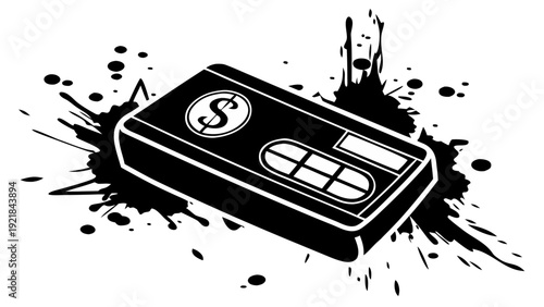 Black Ink Credit Card Silhouette Brush Stroke Art Isolated on a transparent background