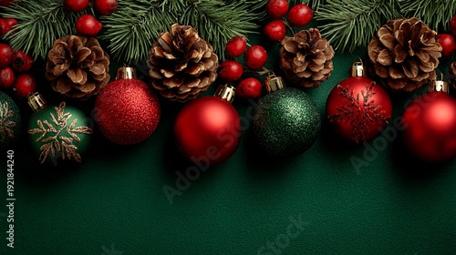 Radiant Red Christmas Ornament Among Evergreen Conifers – Immersive Holiday Composition for Digital Wellness and Festive Branding