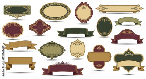 Collection of vintage ornate labels and banners for design.