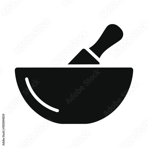 Black mortar and pestle icon on isolated, ui elements
