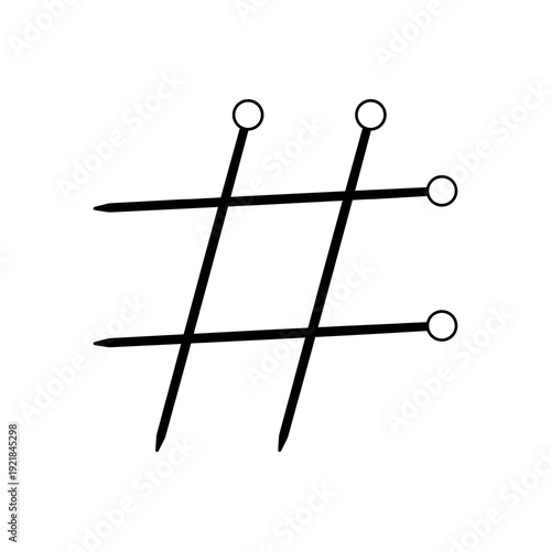 Vector illustration of a hashtag symbol made from sewing pins.