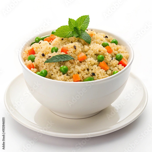 Vegetable Upma in a White Bowl - Healthy South Indian Savory Semolina Breakfast