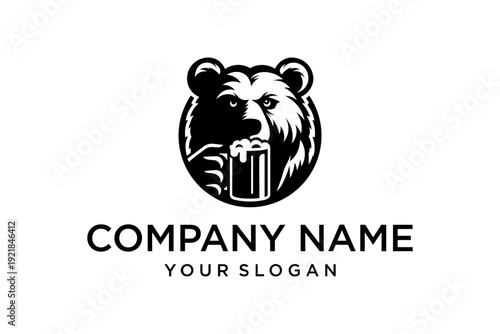 Bear Mascot Logo for Brewery or Pub with Beer Mug