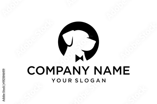 Elegant Dog Silhouette Logo with Bow Tie in Circular Frame for Pet Care Branding