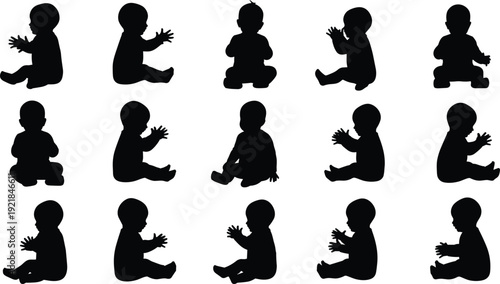 Set of silhouettes showing male workers digging with shovels and kneeling for construction and manual labor isolated on white background