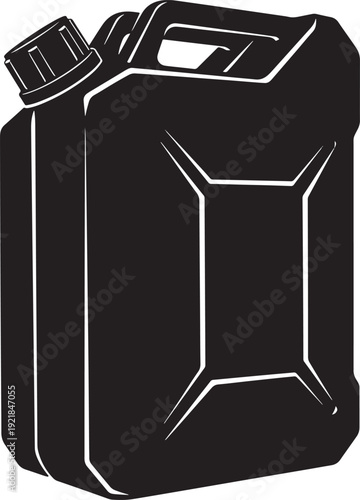 Bold black silhouette of a jerrycan or fuel canister, featuring a robust design. Essential graphic for fuel, gas, energy, and emergency preparedness themes.