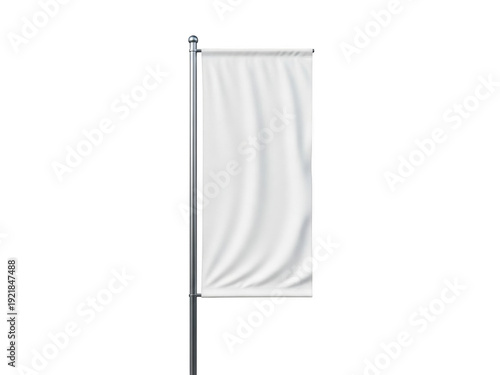 A white flag hanging from a silver pole isolated on transparent background