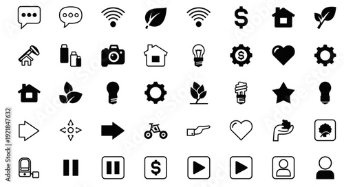 Collection of diverse icons representing various concepts and ideas.