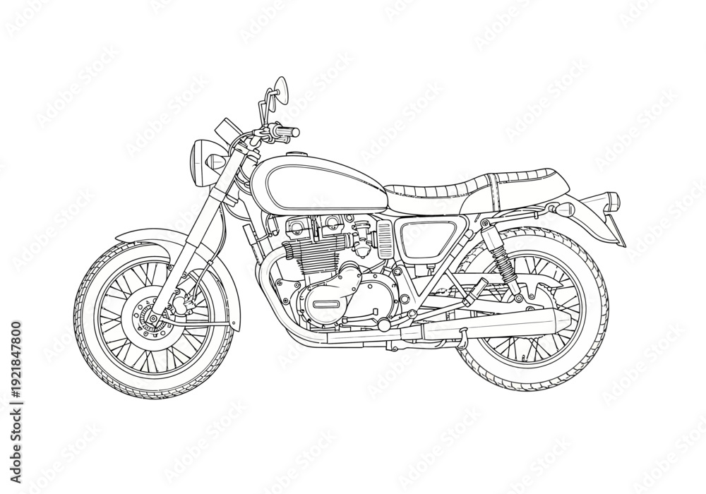 Naklejka premium Detailed Line Art of a Classic Motorcycle Design