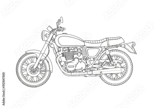 Detailed Line Art of a Classic Motorcycle Design