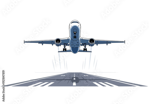 Airplane Taking Off from Runway, Front View