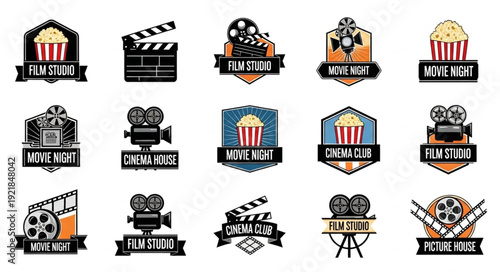 Collection of movie and film industry icons and logos.