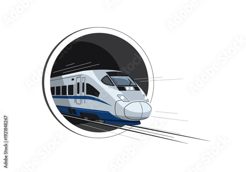 High-Speed Train Emerging from Tunnel Illustration