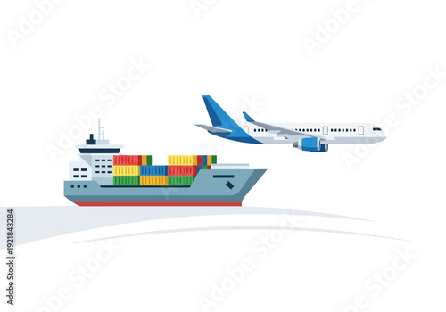 Cargo Ship and Airplane Illustration for Global Transportation and Logistics