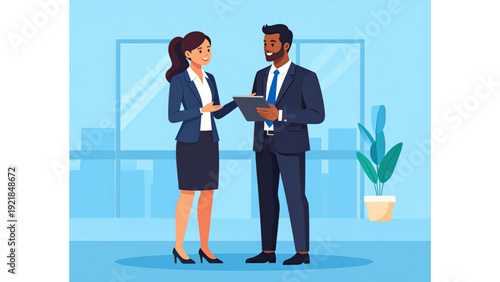 Woman in business attire gesturing with hand, slightly leaning forward