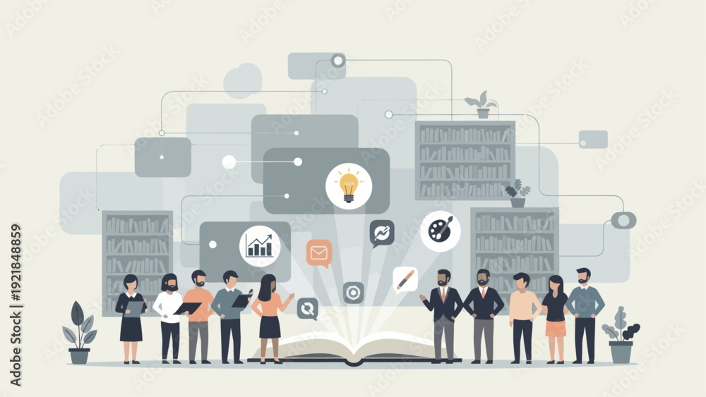 Obraz premium Diverse team discusses business ideas and knowledge sharing