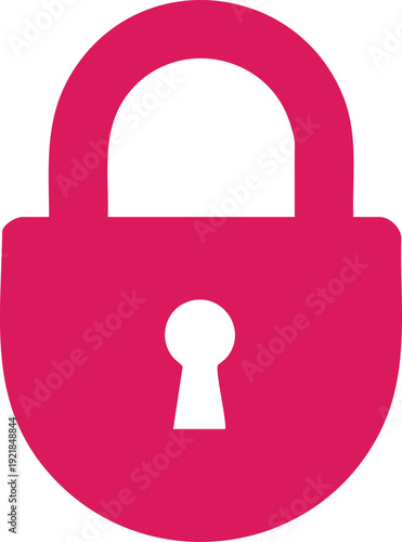 A simple flat of a bright pink padlock with a white keyhole on a white background