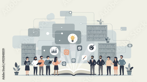 Diverse team discusses business ideas and knowledge sharing