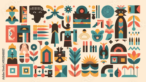 Abstract geometric tribal patterns in warm colors