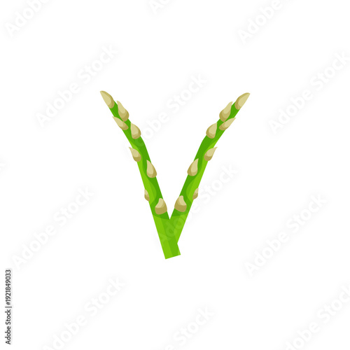 Vector illustration of a green letter V made of asparagus spears.