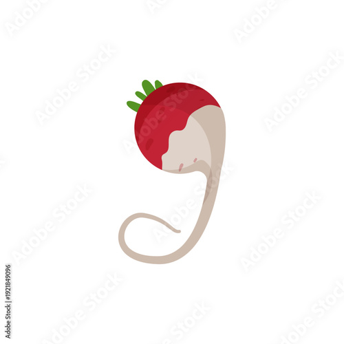 Vector illustration of a beige number 9 with a red radish top.