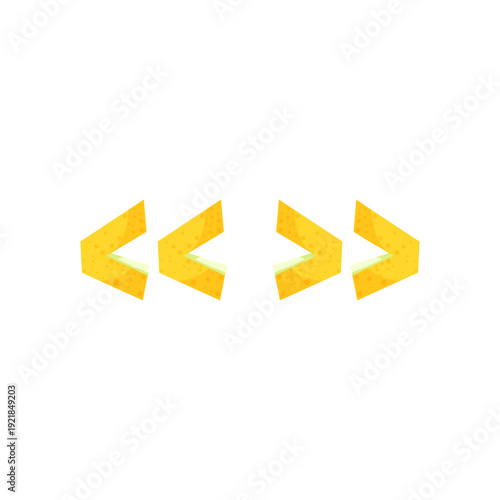 Vector illustration of yellow angle brackets pointing inwards and outwards.