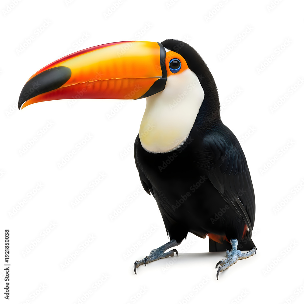 Obraz premium A vibrant toucan with a large, colorful beak standing on a branch