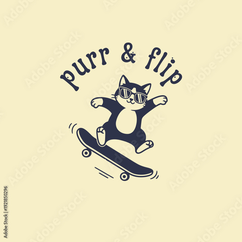 Cool Cat Skater with Sunglasses and Purr Flip Text.