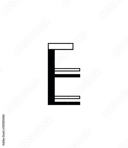 Vector illustration of a bold, modern linear capital letter E. Black geometric alphabet character design, excellent for headings, logos, and typographics. Isolated object on white background.