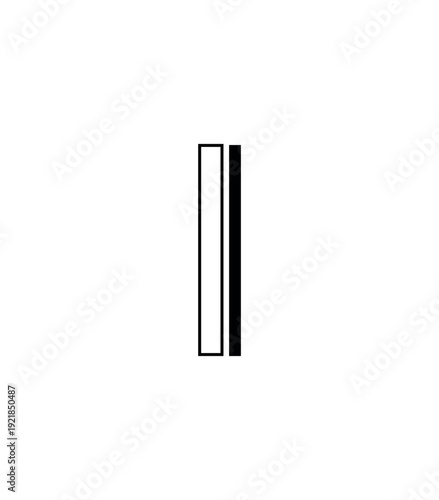 Vector illustration of a sleek linear capital letter I featuring a central inline white detail. Minimalist black geometric alphabet character for design. Isolated object on white background.