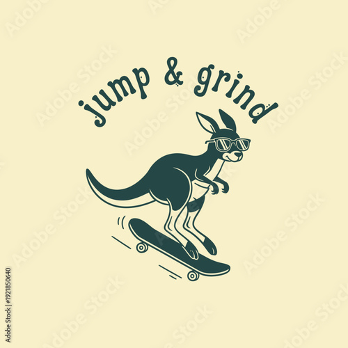 Kangaroo Skateboarder Jumping and Grinding with Sunglasses.