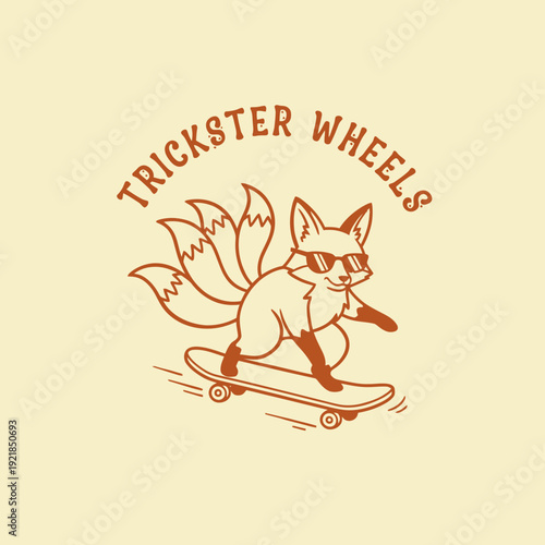 Trickster Wheels Fox Riding Skateboard with Multiple Tails.