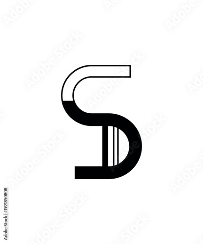 Vector illustration of the number five (5) in a creative linear style. This digit displays a distinctive split black and outline design, ideal for contemporary projects. Isolated on white background.