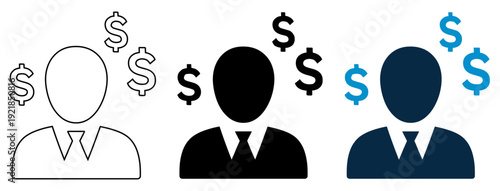 Professional Businessman Icon with Dollar Signs for Wealth and Finance
