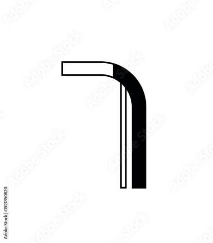 Vector illustration of a stylized linear number seven (7). This digit features an outlined top horizontal bar and a diagonal stroke with a split black and outline style. Isolated on white background.