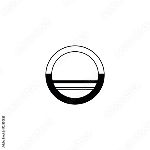 Vector illustration of the number zero (0) or letter O in a linear style. This character features a circular form with a split black and outline design for a modern look. Isolated on white background.