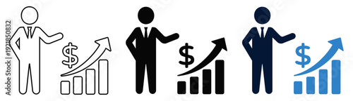 Businessman with Growing Financial Bar Chart and Profit Arrow Icon
