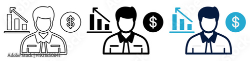 Financial Analyst Icon Set with Professional Growth Graph and Dollar
