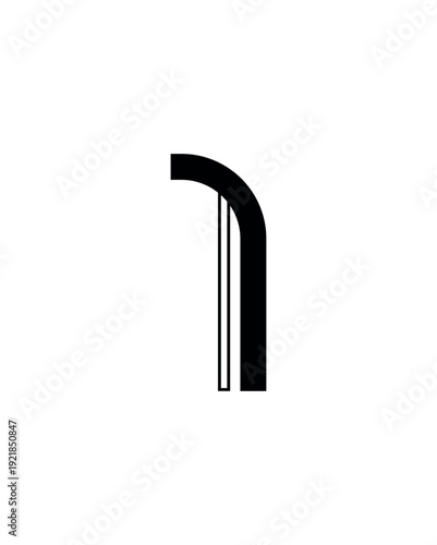 Vector illustration of a linear stylized number one (1). This digit features a main solid black vertical stroke with a shorter, outlined top serif for a modern effect. Isolated on white background.