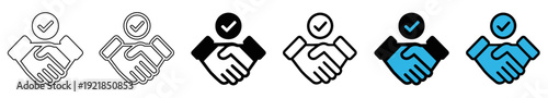Handshake and Checkmark Icon Set for Business Agreement and Trust