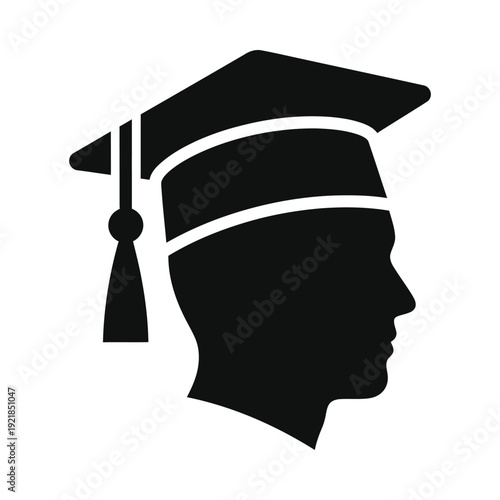 Silhouette of graduate wearing academic cap on isolated, ui elements