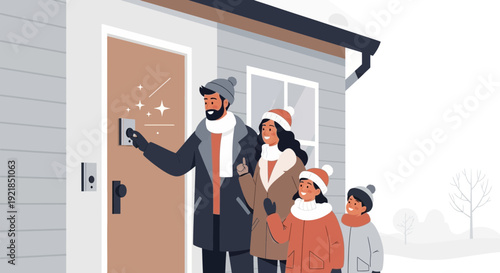 Family Arrives At Modern Home For Winter Celebration