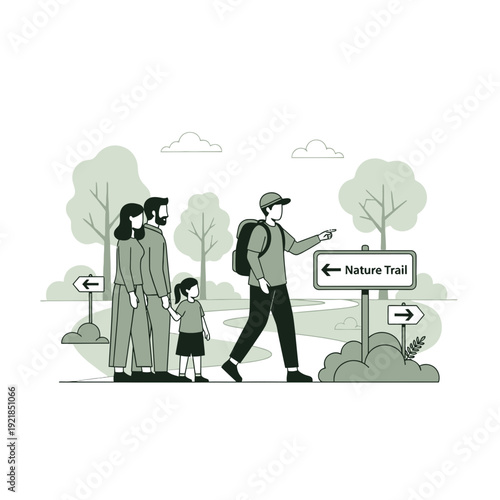 Family Adventure Exploring Nature Trails With Helpful Guide