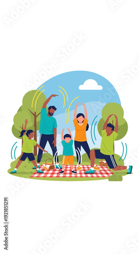 Family Fitness And Outdoor Activity Fun In Park