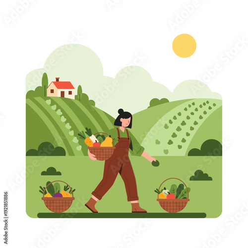 Farm Fresh Harvest Carrying Baskets From Lush Green Fields
