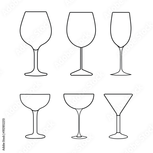 Elegant Stemware Silhouette Set Wine, Champagne and Cocktail Glasses