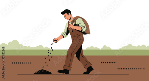 Farmer Sowing Seeds In The Ground For New Growth And Harvest